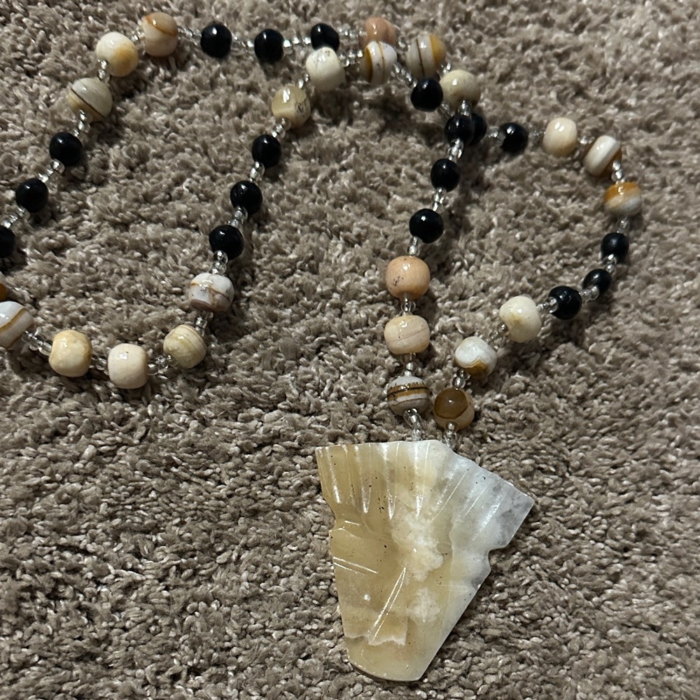 Raw Mother of Pearl and Onyx Necklace
